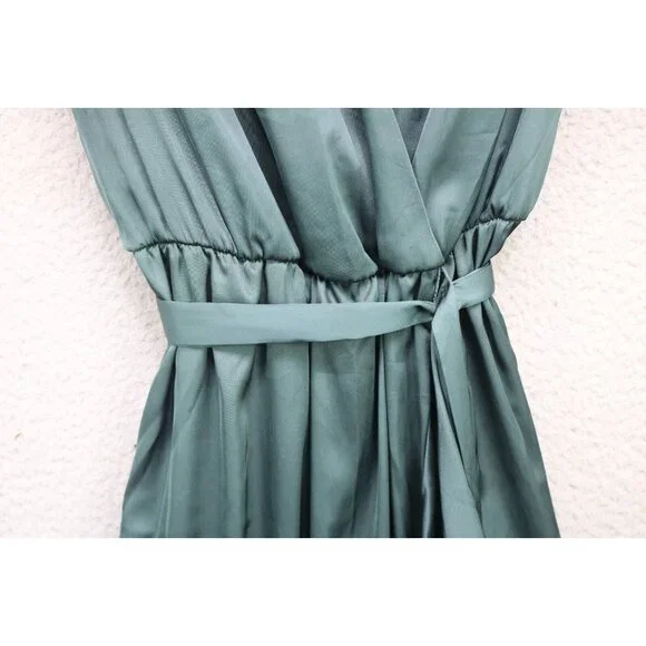 Nicole Miller Dark Green Satin Wrap Dress-Size Small-Fairy-Whimsigoth - Picture 3 of 13